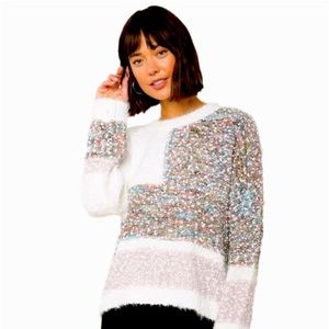 RAGA LANDRY MARLED FUZZY KNIT COLORBLOCK PULLOVER SWEATER